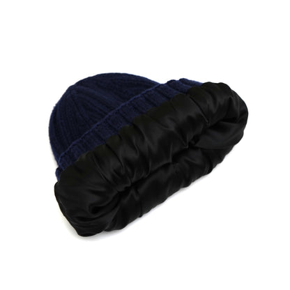 Cappello Invernale Donna Interno 100% Seta Anticrespo| Blu Navy