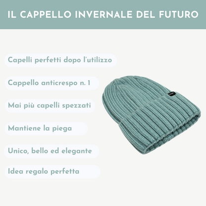 Cappello Invernale Donna Interno 100% Seta Anticrespo| Verde Acqua